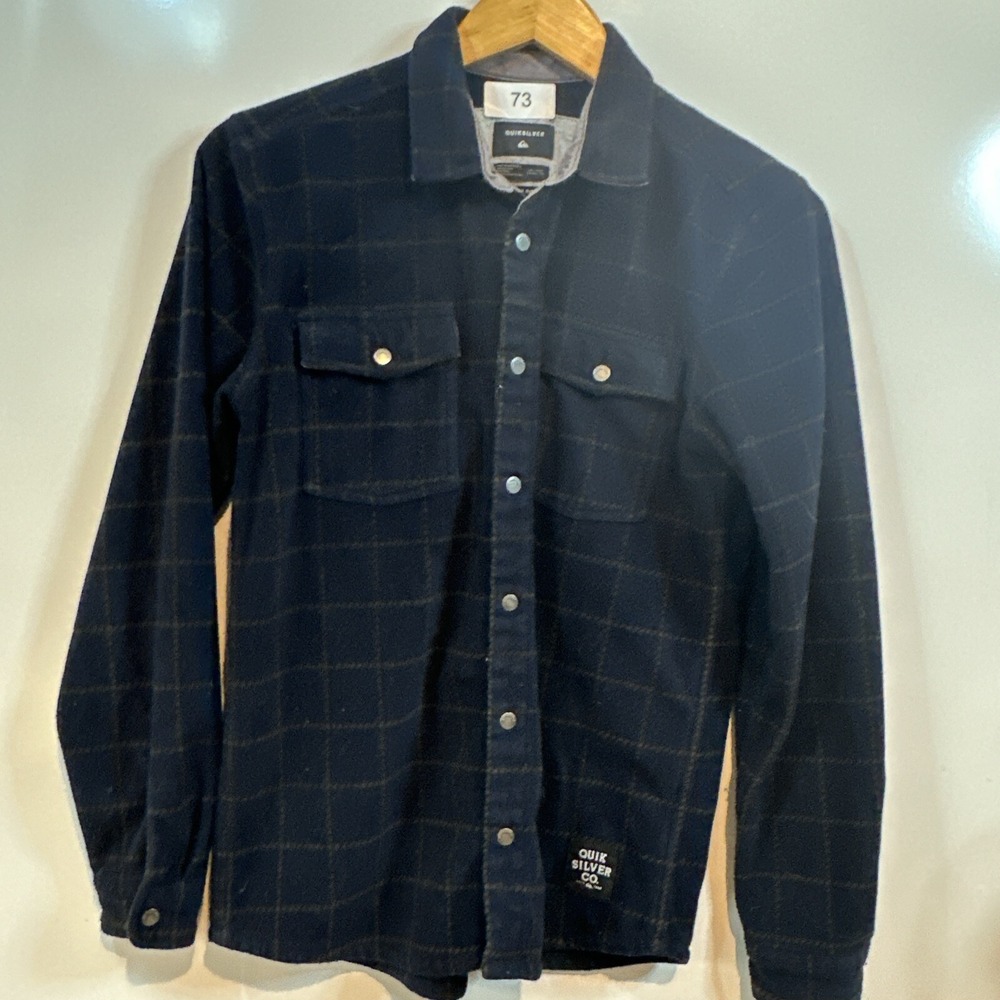 Quicksilver Boy's Long Sleeve Snap Up Shirt  Large Fleece 100% Polyester Blue